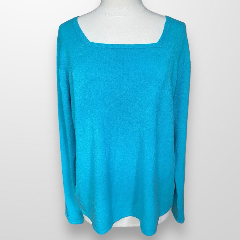 Merona Stretch Womens Size 22W / 24W Sweater Top Shirt Long‎ Sleeve Blue Square
